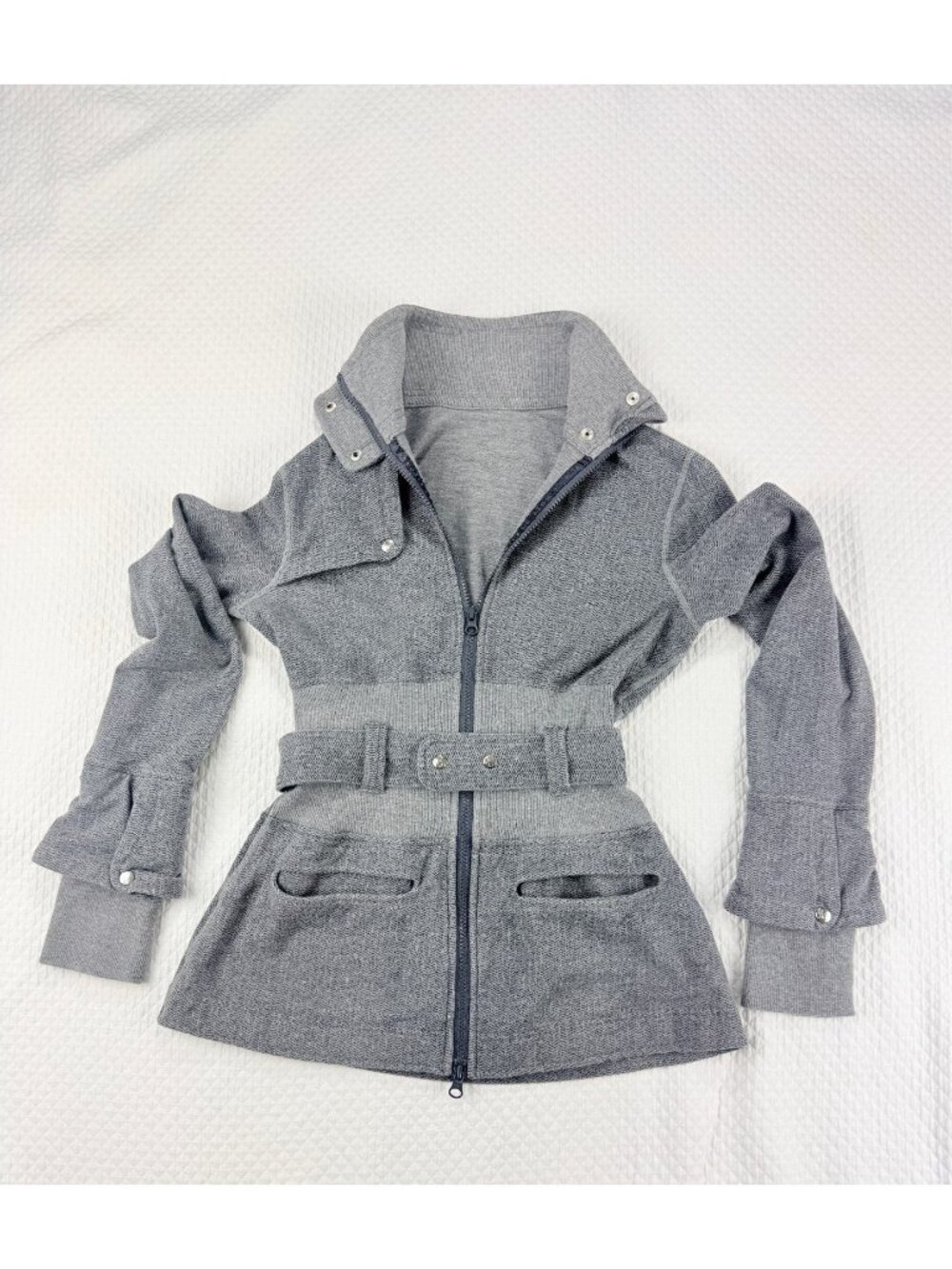 Lululemon Womens Peplum Riding Jacket Size 6 Gray Herringbone Belted Full Zip